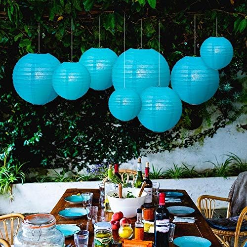 Quasimoon PaperLanternStore.com Ultimate 20-Piece Turquoise Paper Lantern Party Pack - Assorted Sizes of 6, 8, 10, 12 Inch (5 Round Lanterns Each) for Weddings, Birthday, Events and Decor - Image 4