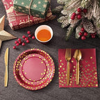 Tegeme 256 Pcs Maroon and Gold Dot Party Supplies Serve 36 Guest Burgundy Red Paper Plates Napkin Tablecloth Disposable Dinnerware Plastic Fork Knives Cup for Birthday Baby Shower Wedding Decoration - Image 4