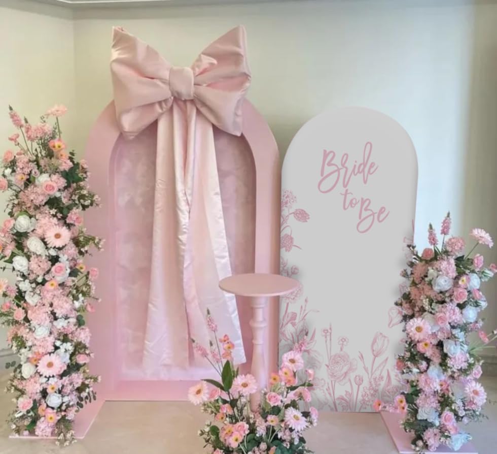 Pink Floral Arch Backdrop Cover Toile Bride to Be Baby Shower Girl Party Chiara Arched Frame Bow Flowers 1st Wedding Birthday Parties Decorations (7.2FT,4721) - Image 4