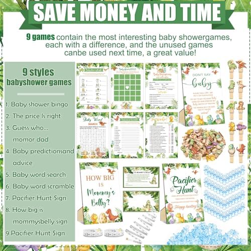 Sherr 476 Pcs Green Dinosaur Baby Shower Games, 6 Activities Pacifier Hunt - Image 4