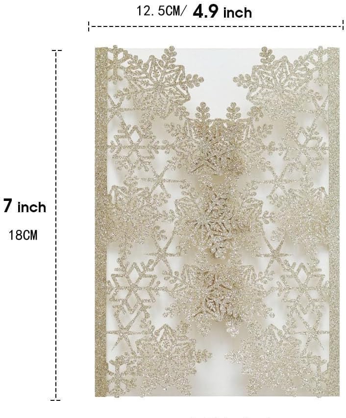 50 Piece Winter glitter snowflake invitation cards for wedding, bridal shower, baby shower, birthday, Christmas party and more (Gold) - Image 5