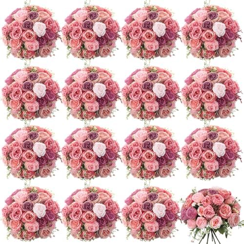 Geosar 16 Bundles Artificial Peonies Flowers,Pink Lavender by Geosar