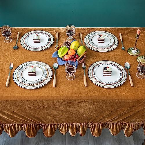GLORY SEASON Velvet Tablecloth Luxurious Solid Rectangle Table Cloth,Oblong Retro Farmhouse Ruffle Tablecloths Washable Table Cover for Party Wedding Baby Shower Kitchen Dinning Tabletop Decoration - Image 4
