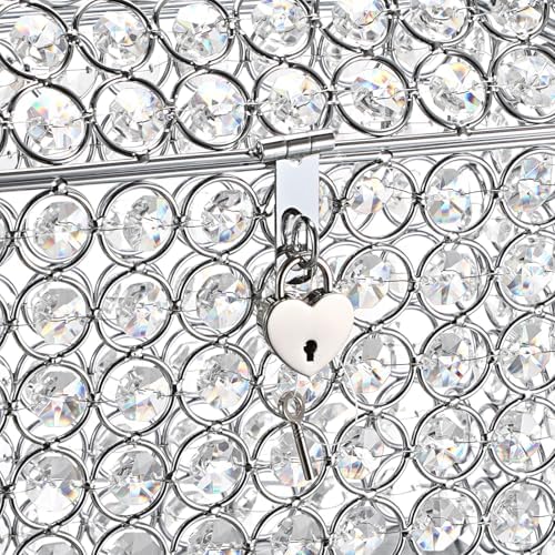 ELLDOO Crystal Wedding Card Box with Heart Lock, Money Card Box Treasure Chest Style Silver Gift for Wedding Receptions Centerpiece Decor Anniversary Keepsake Gift Display Csae, Medium - Image 5