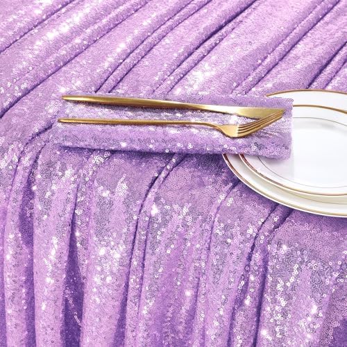Lilac Sequin Tablecloth 60"x102" Lavender Glitter Mermaid Tablecloth - Image 2