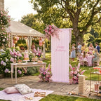 Striped Happy Birthday Sign Stand with Linen Ribbon, Pink - Image 4