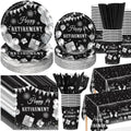 Funnymoom 452 Pcs Retirement Party Decorations Supplies Set Include Black and Silver Retirement Paper Plates Napkins Cups Tablecloth Cutlery Straws for Men Women Say Goodbye Party by Funnymoom