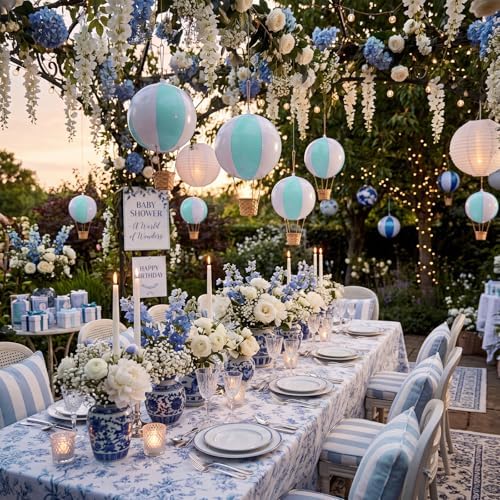 12 Sets 12" Hanging Hot Air Balloon Decortion, Blue - Image 7
