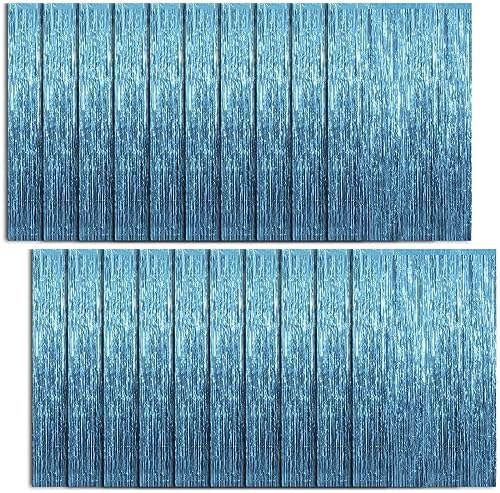 20 Pack Foil Curtain Backdrop Blue Metallic Tinsel Foil Fringe Curtains Photo Booth Props for Birthday Wedding Engagement Baby Shower Bachelorette Christmas Holiday Celebration Party Decorations by KEJ