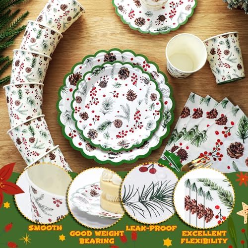 Domensi 250 Pcs Holly Leaf Christmas Party Supplies Set for 50 - Image 3