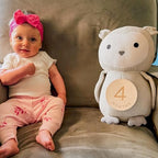 Monthly Baby Milestone Knit Cotton Stuffie with Wooden Discs, Newborn Photography Prop, Announcement Sign by Sawyer & Eloise (Owl) - Image 7