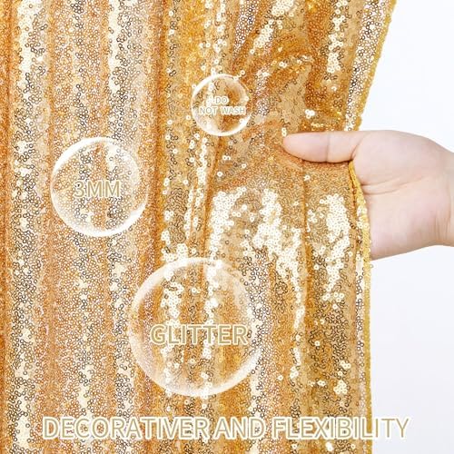 Gold Curtains Backrop for Wedding Parties: 3ftx8ft Gold Sequin Backdrop - Image 2
