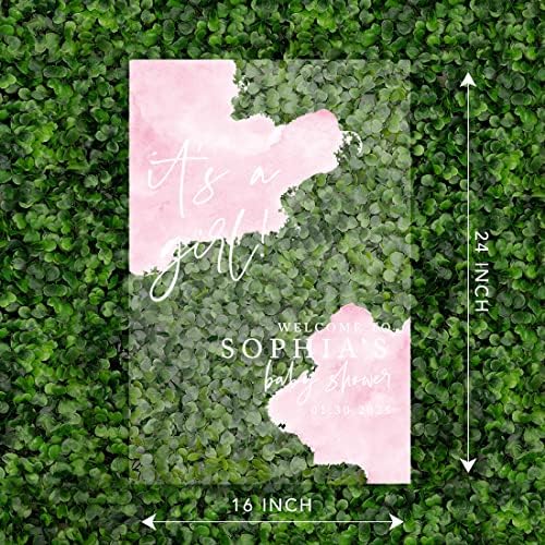 Andaz Press Custom Large Baby Shower Welcome Sign, 16" x 24", Watercolor Pink 'It's A Girl' Personalized Acrylic Welcome Sign for Sprinkle & Shower Decor - Image 4