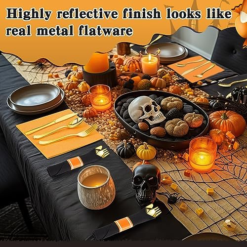 Lasnten 50 Pack Halloween Pre Rolled Plastic Silverware Set for 50 Guests - Image 6