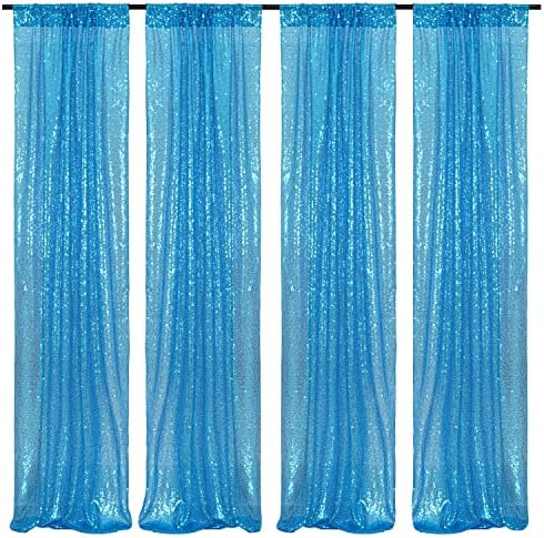 Poise3EHome Turquoise Sequin Backdrop Curtains,4 Panels 2FTx8FT Glitter Background for Party Birthday Party Baby Shower Wedding Christmas Thanksgiving Halloween Holiday Festival Decor by Poise3EHome