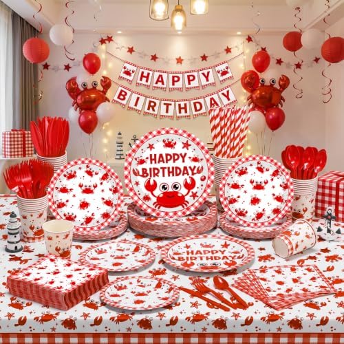 Ceenna 452 Pcs Crab Boil Party Supplies for 50, Crab Birthday Plate Napkin Cup Tablecloth Cutlery Straw Summer Seafood Boil Disposable Tableware for Sea Animals Baby Shower Picnic BBQ Party Decoration - Image 4