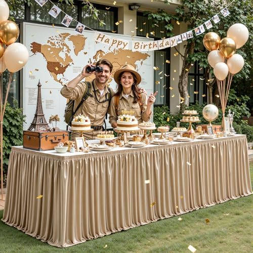 21ft Length Champagne Gold Satin Table Skirt for Rectangle Tables, Wrinkle Resistant Pleated Ruffle Table Cloth Glitter Desk Skirting for Weddings Banquet Birthday Party Stage Decorations - Image 6