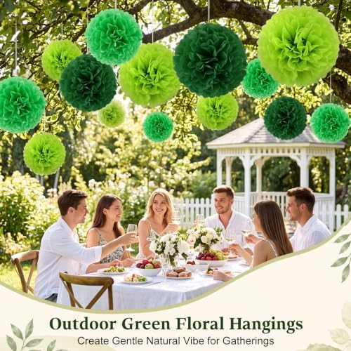 Janinka 72 Pcs Green Tissue Paper Pom Poms Multiple Green, 6-12 Inch - Image 5