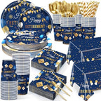 Funnymoom 452 Pcs Retirement Party Decorations Supplies Set Include Blue Gold Retirement Paper Plates Napkins Cups Tablecloth Cutlery Straws for Men Women Say Goodbye Party by Funnymoom
