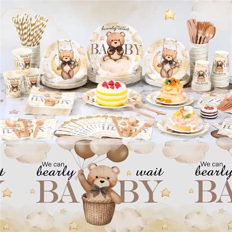 Funnymoom 452 Pcs Brown Bear Baby Shower Party Supplies for 50 Guests - Image 6