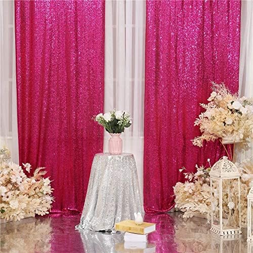 Eternal Beauty Hot Pink Sequin Backdrop Curtains, 4 Panels 2x8FT - Image 4