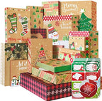 12 Kraft Christmas Gift Boxes with Lids for wrapping Large Clothes and 80 Foil Christmas Gift Stickers (Assorted size for wrapping Robes, Sweater, Coat, Shirts and Clothes xmas Holiday Present) by PartyFunny