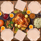 400 Pcs Fall Gingham Party Supplies for 50 Guests Orange and White Scalloped Paper Plates Napkin Cup & Cutlery Disposable Checkered Dinner Party Set for Thanksgiving, Halloween, Fall Wedding, Birthday - Image 5