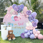 Polyester Diameter 7.5ft Gender Reveal Round Backdrop Blue Pink Balloon Star Background for Photography Boy or Girl What Will Baby Be Mommy Pregnancy Surprise Party Photo Booth Props - Image 3