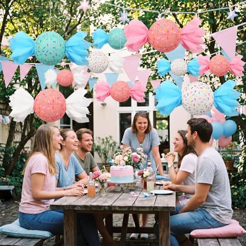 Lewtemi 12 Pcs Candy Party Decoration Candyland Paper Lanterns 9.84 Inch Candy Hanging Paper Lantern Sweet Donut Sprinkle Party Decoration with Fishing Line for Birthday Baby Shower Wedding DIY Decor - Image 5