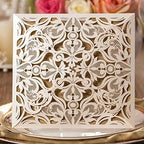 Hosmsua 50PCS Personalized Ivory Wedding invitation with Envelopes, 6.3x6.3 Laser Cut Hollow Lace Rose Invitation for Wedding Engagement Birthday Invite (Customized Printed) - Image 3