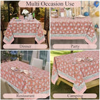 Ridhi Dark Salmon Pink Hand Block Print Cotton Tablecloth 140 x 72 Inch - Image 5