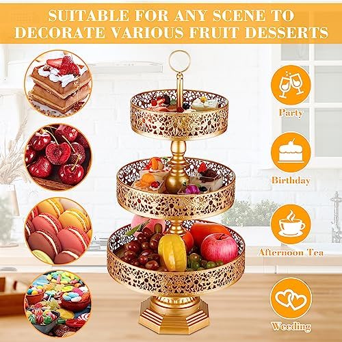 Dandat 2 Pcs Cupcake 3 Tiered Metal Dessert Stand Round Cupcake Tower Cake Holder Stand Tiered Serving Tray for Wedding Baby Shower Birthday Tea Party Table Decor(Gold) - Image 5