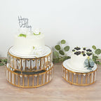 3 Gold Round Stackable Metal Cake Stands with Crystal Pendant and Mirror Top Wedding Birthday Party Display Dessert Riser Pedestal Centerpieces - Image 3