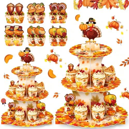 3 Tier Thanksgiving Cupcake Stand for 24 Cupcakes,Cardboard Cupcake Stands by HKOORLAMULS