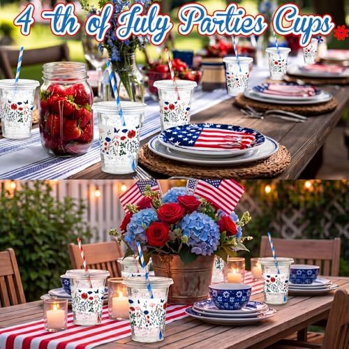 Sliner 50 Sets 4th of July Plastic Disposable Cups 16oz - Image 5