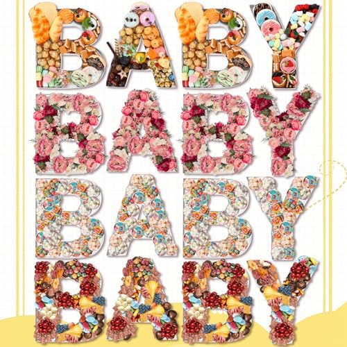 Mifoci 4 Pcs Large Baby Shower Food Trays 13.7" Charcuterie Board Letter Shaped Serving Platter Fillable Boxes for Gender Reveal Baby Shower Party Paper Chocolate Candy Decoration - Image 6