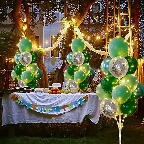 Balloon Stand for Floor with String Light 2 Set Green Centerpieces Balloon Holder Decoration for Wedding Baby Shower Birthday Party Surprise Nature Forest Theme Party - Image 4