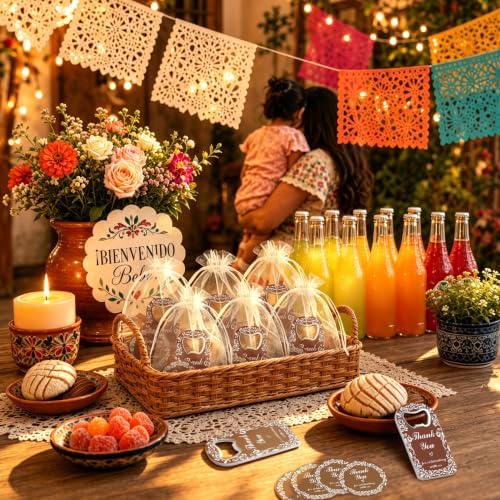 50 Set Wedding Favors for Guests Cielito Lindo Party Favors Brown Fridge Magnet Bottle Opener Thanks Cards with Organza Bags Wedding Thank You Gifts Bulk for Bridal Baby Shower Decorations - Image 5
