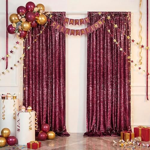 Sequin Curtain 4 Panels 2x8FT Burgundy Sequin Backdrop for Wedding Decor - Image 4
