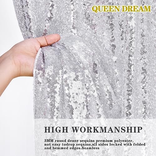 Silver Sequin Backdrop Party Decorations - 3 Packs 2ft x 8ft Silver Curtain - Image 4