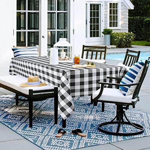 Hiasan Checkered Tablecloth Rectangle 30 x 60 Inch, Black and White - Image 2