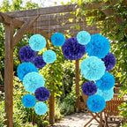 Blue Paper Pom Poms Set, 36pcs Tissue Hanging Decor - Image 5