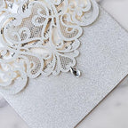 Hosmsua 5.1 x 7.3 Inch 50PCS Silver Glitter Wedding Invitation Cards with Rhinestone Laser Cut Hollow Flora Quinceanera Invitation with Envelopes for Bridal Shower Wedding Invite (Silver Glitter) - Image 6