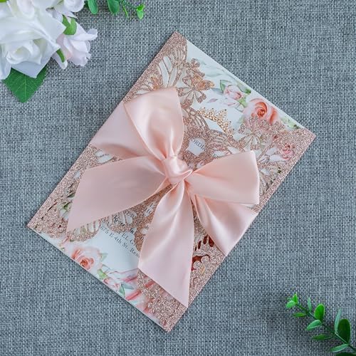 20 PCS 5.12x7.2 Butterfly Personalized Quinceanera Invitation, Customized XV Anos Laser Cut Invitation Cards with Envelopes (Rose Gold Personalized) - Image 4