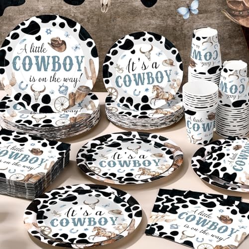 Pickmesh 250 Pcs Cowboy Baby Shower a Little Cowboy Is on the Way Party Decorations Wild Western Theme Disposable Plates Napkins Cups for Baby Shower Party Supplies Serve 50 - Image 4