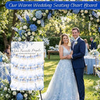 Pinkunn Blue Floral Wedding Seating Chart Board with Easel Display Stand 15.8 x 23.6 Inch Wooden Rustic Chinoiserie Seating Chart Please Find Your Seat Sign for Baby & Bride Shower Wedding Sign Decor - Image 3