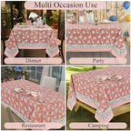 Ridhi Dark Salmon Pink Hand Block Print Cotton Tablecloth 190 x 72 Inch - Image 5
