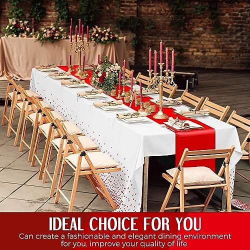 Tudomro 16 Pack White and Red Plastic Tablecloths Satin Runner Set - Image 6