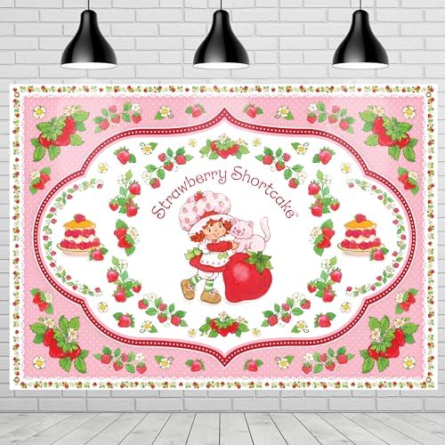 Treasures Gifted Officially Licensed Strawberry Shortcake Backdrop - 4.3ft Tall x 6ft Wide Banner - Strawberry Shortcake Decorations - Birthday Party Supplies - Baby Shower Decorations by TreasuresGifted