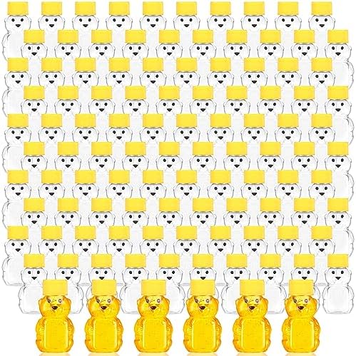 Patelai 96 Pcs 2 oz Plastic Honey Bear Bottle Bear Shape Clear Jar, Yellow by Patelai
